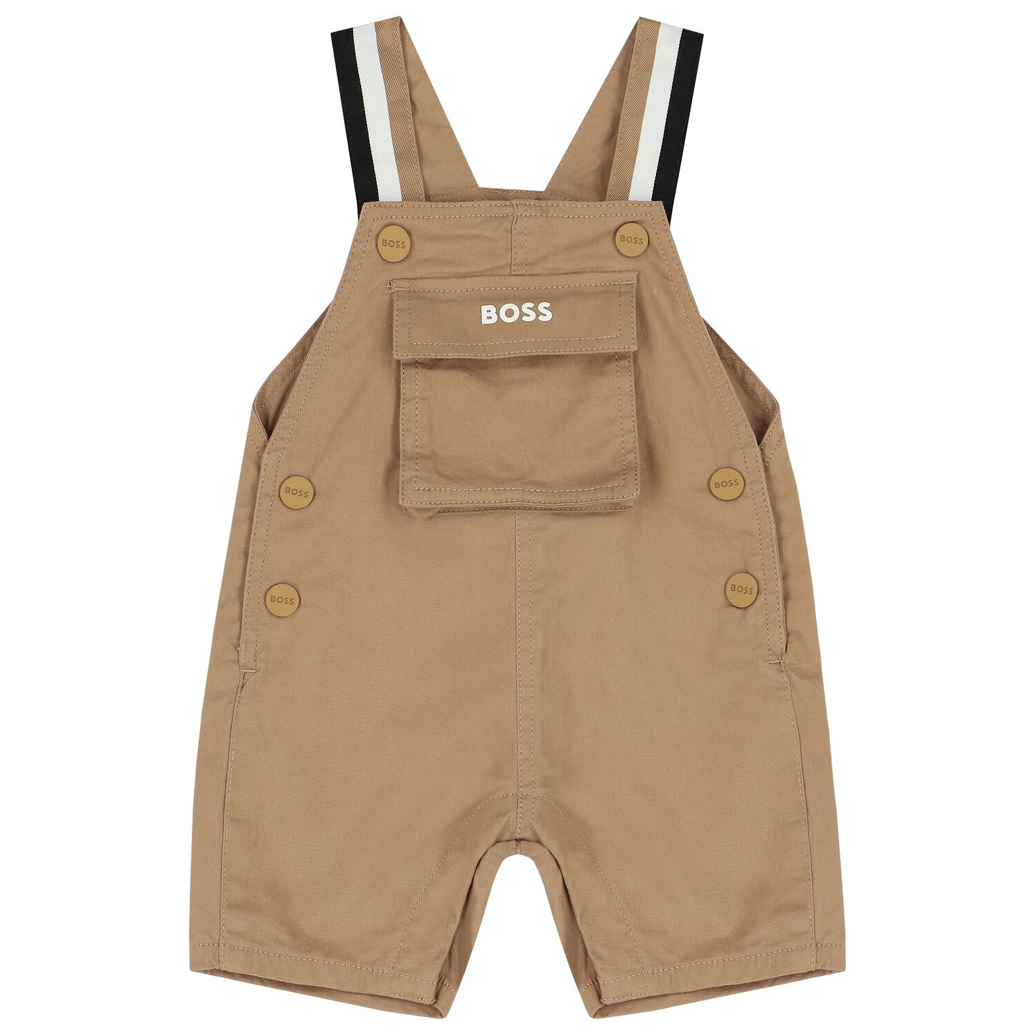Baby Boys Beige Logo Dungaree, 1, hi-res