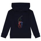 Boys Navy Blue Logo Hooded Top, 1, hi-res