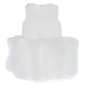 Girls White & Pink 3D Floral Organza Dress