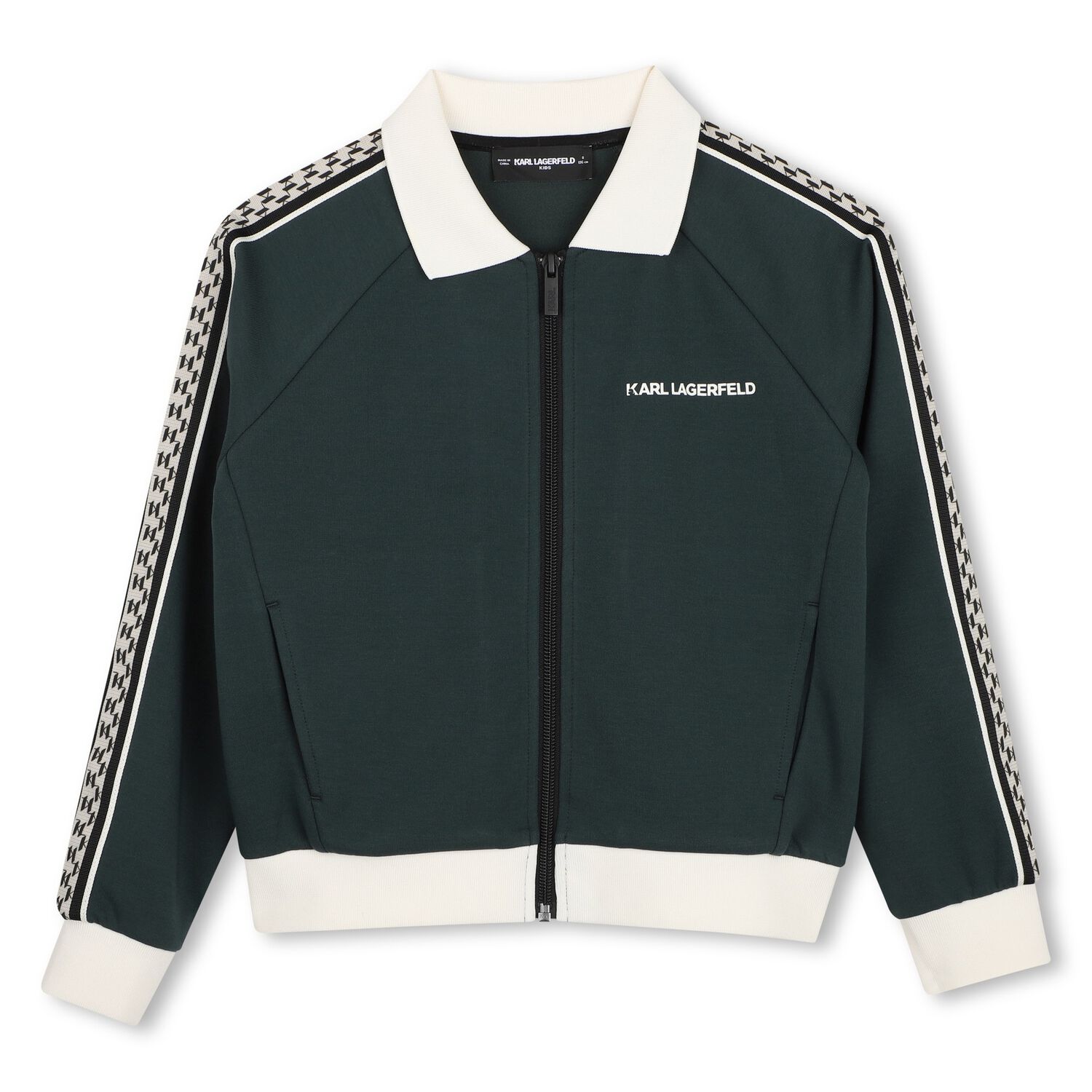 Boys Green Logo Zip Up Top, 1, hi-res