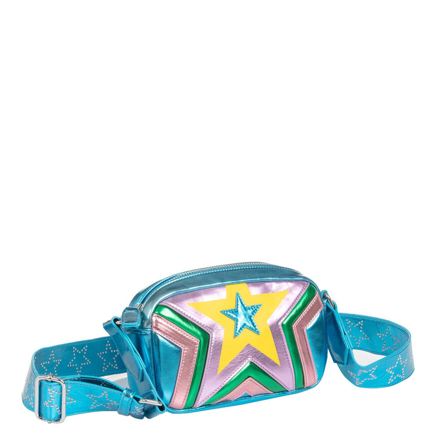 Girls Blue Metallic Star Bag, 1, hi-res