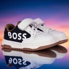 Boys White, Beige & Black Logo Trainers, 1, hi-res