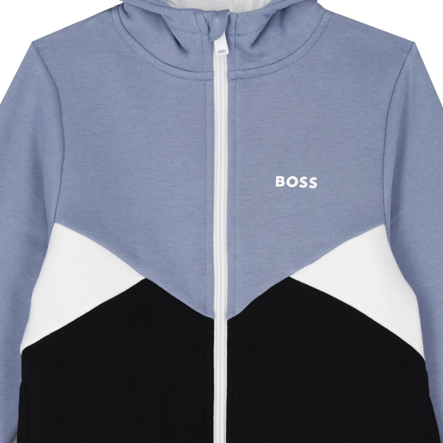 Boys Blue & Black Logo Hooded Zip Up Top, 1, hi-res image number null