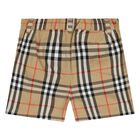 Younger Boys Beige Checkered Shorts, 1, hi-res