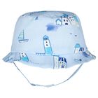 Baby Boys Blue & White Dungaree & Hat Set, 2, hi-res