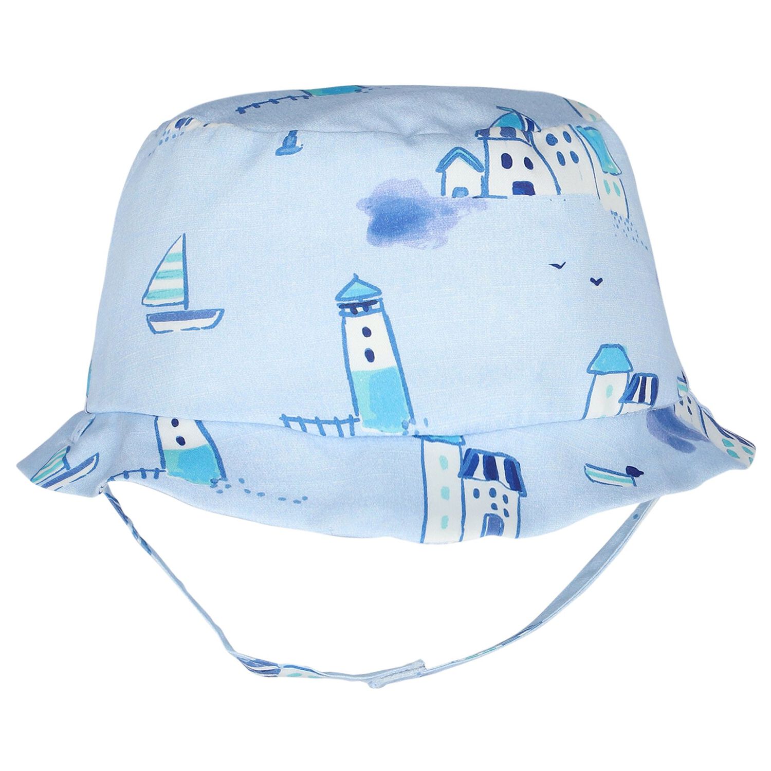 Baby Boys Blue & White Dungaree & Hat Set, 2, hi-res image number null