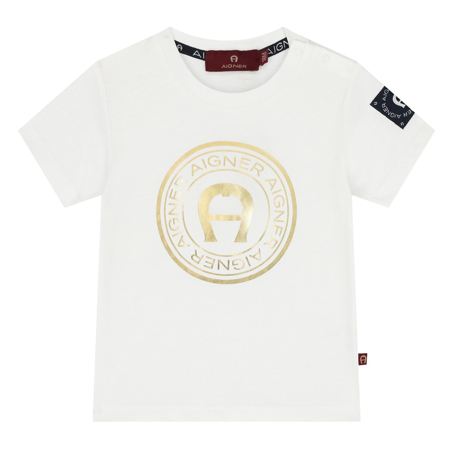 Younger Boys White & Gold Logo T-Shirt, 1, hi-res image number null