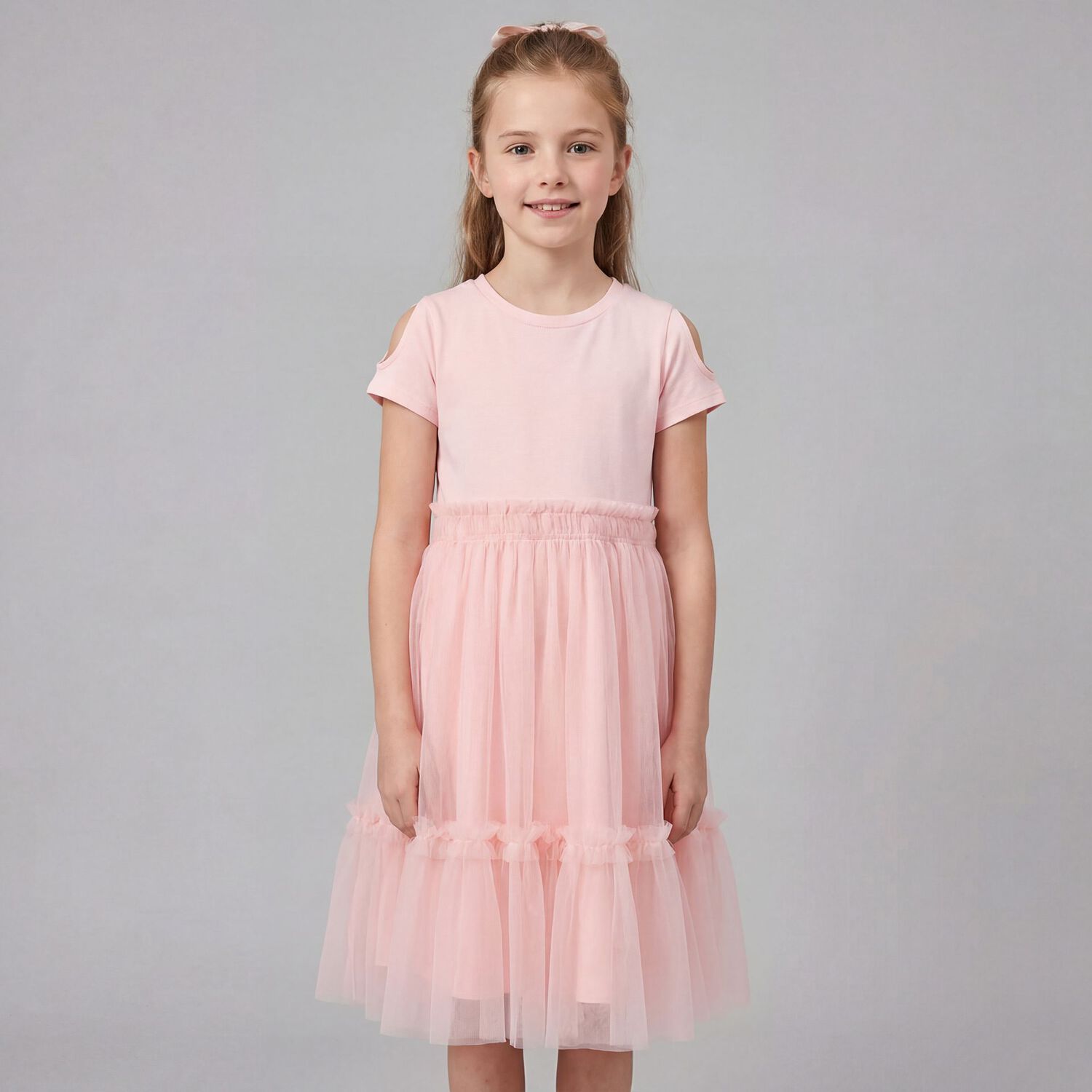 Girls Pink Tulle Dress, 1, hi-res
