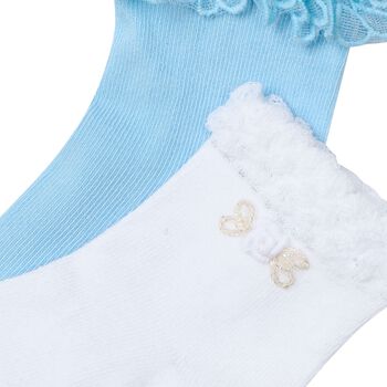 Girls White & Blue Socks ( 2-Pack )