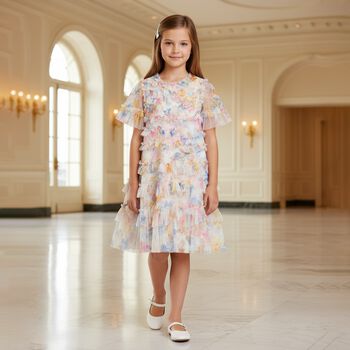 Girls Multi-coloured Ruffe Tulle Dress