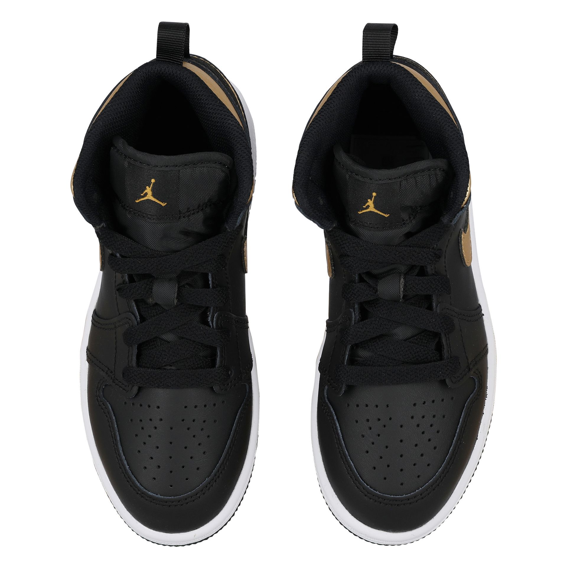 Nike Kids Black White Gold Air Jordan 1 Mid Trainers Junior Couture UK