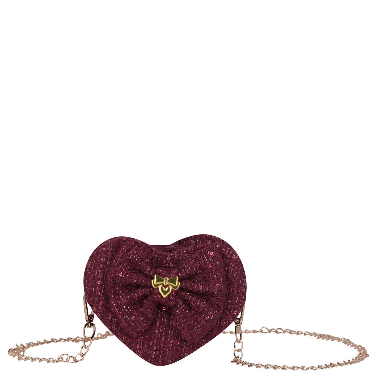Girls Burgundy Tweed Heart Jade Handbag, 1, hi-res