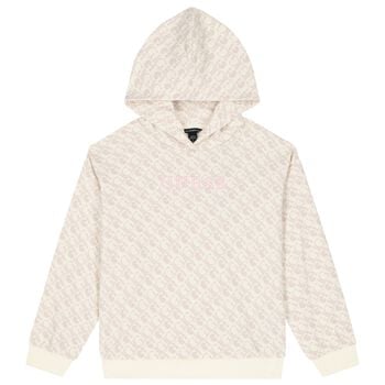 Girls Beige Logo Hooded Top