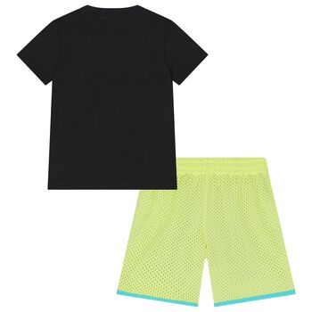 Boys Black & Green Logo Shorts Set
