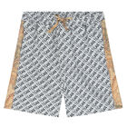 Boys White & Black Logo Shorts, 1, hi-res