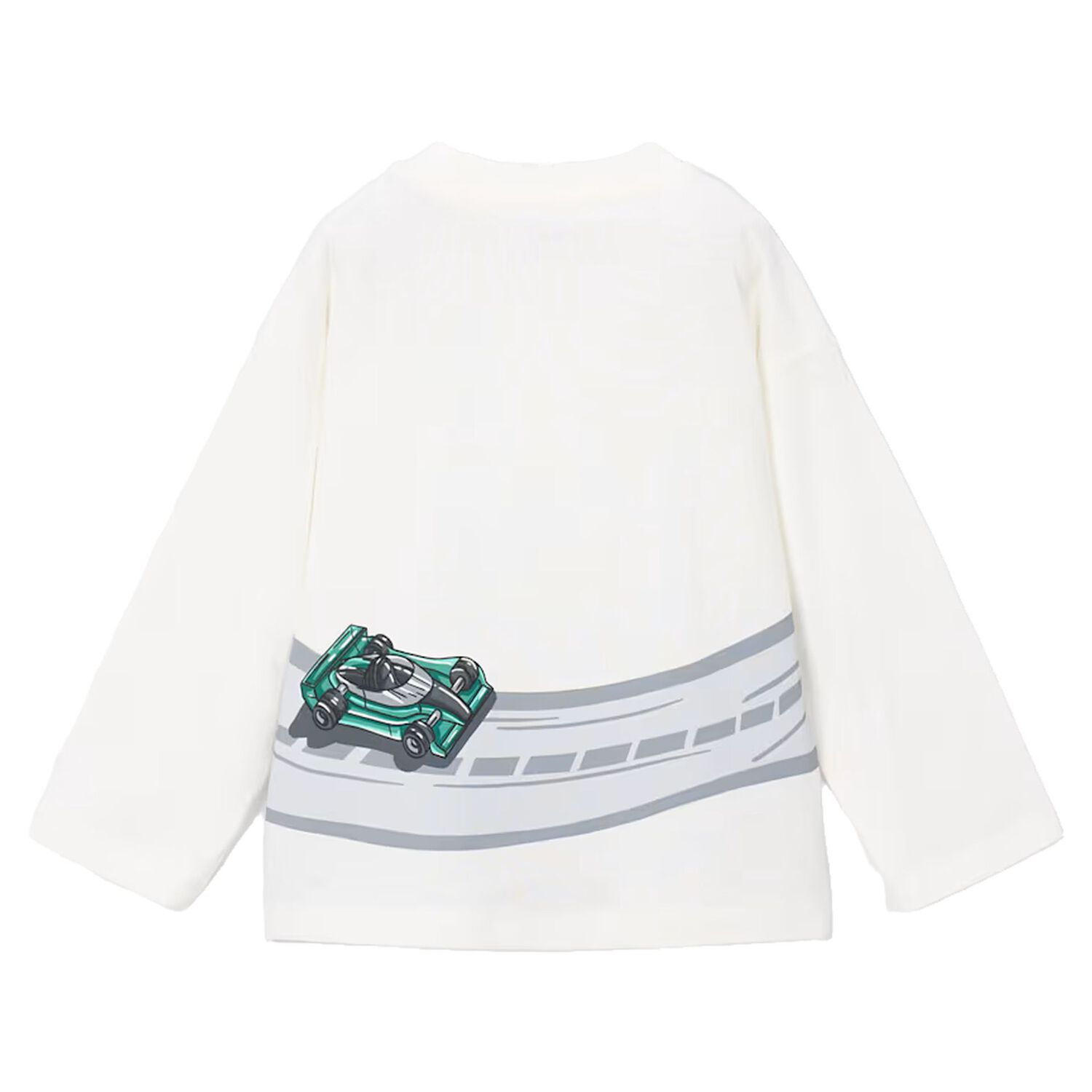 Boys White Race Car Long Sleeve Top, 2, hi-res