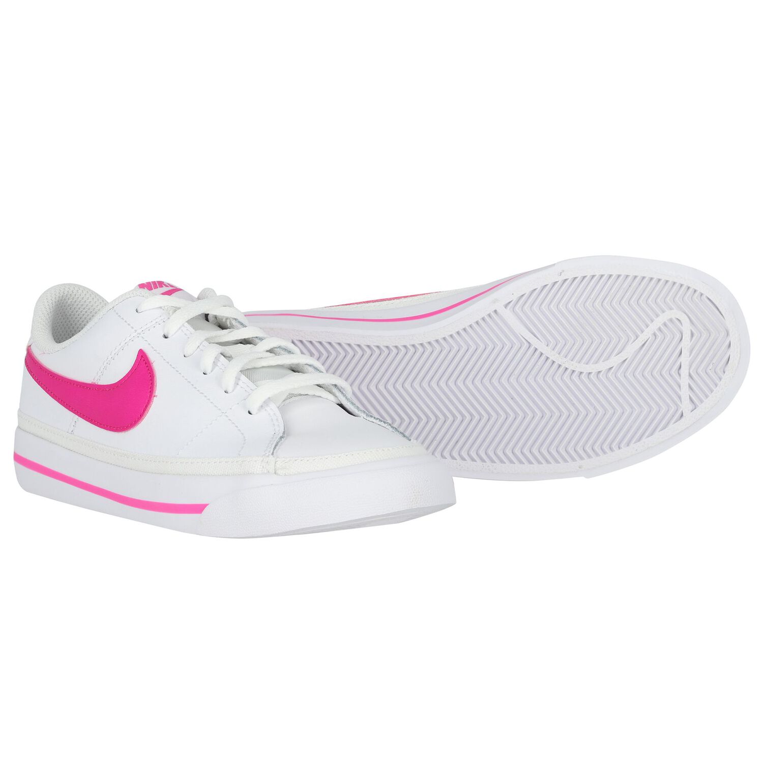 Girls White & Pink Court Legacy Trainers, 2, hi-res
