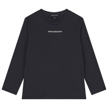 Boys Navy Blue Logo Long Sleeve Top