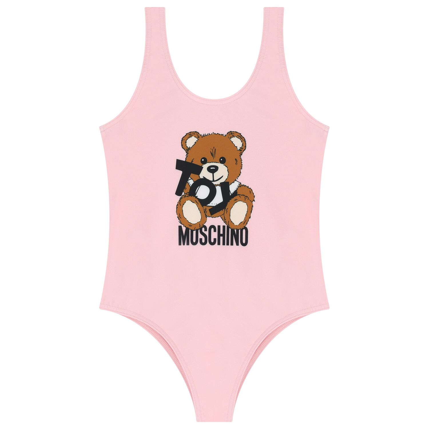 Girls Pink Teddy Bear Logo Swimsuit, 1, hi-res
