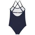 Girls Navy Blue Logo Swimsuit, 1, hi-res