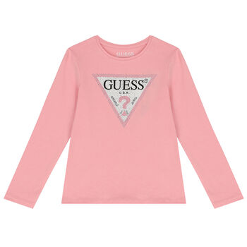 Girls Pink Logo Long Sleeve Top