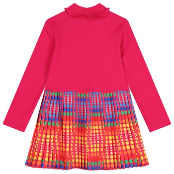 Girls Pink Pleated Satin Dress