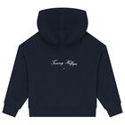 Girls Navy Blue Logo Zip Up Top, 1, hi-res