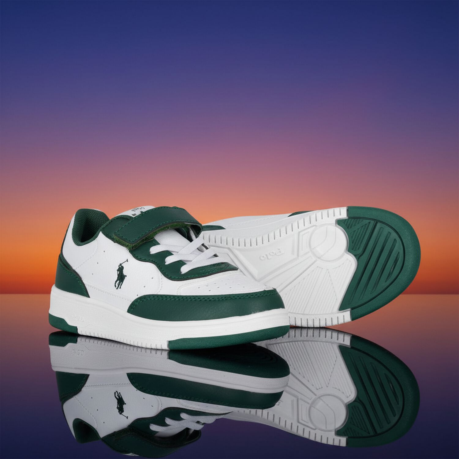 Boys White & Green Logo Trainers, 1, hi-res