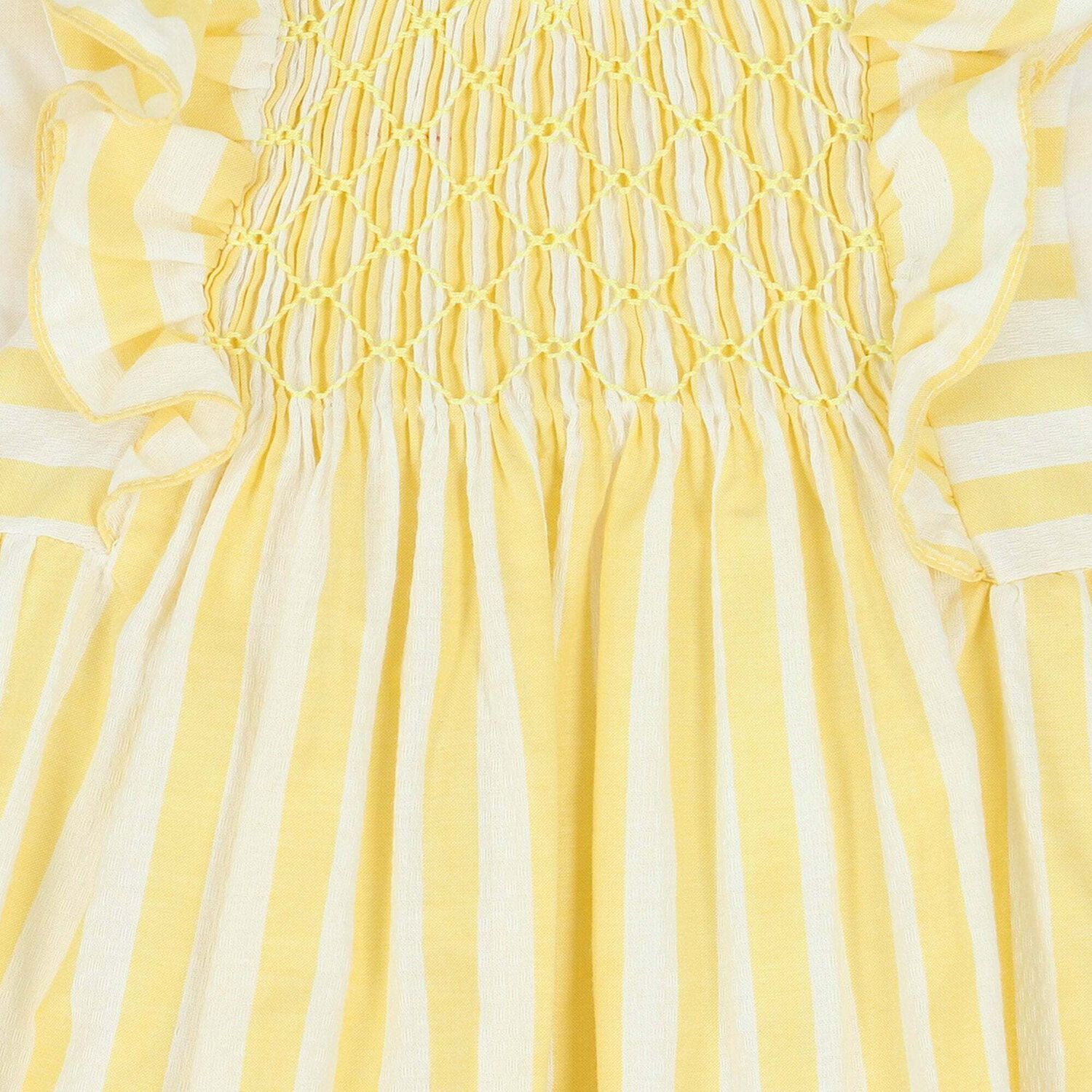 Girls White & Yellow Striped Dress, 1, hi-res