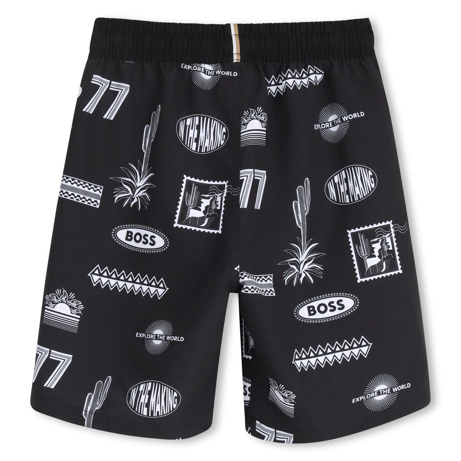 Boys Black Logo Swim Shorts, 1, hi-res
