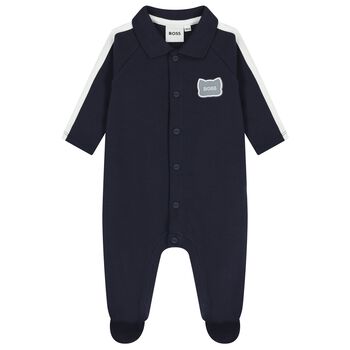 Baby Boys Navy Blue Logo Babygrow