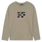 Boys Beige Logo Long Sleeve Top, 2, hi-res