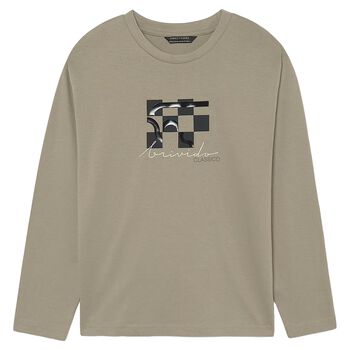 Boys Beige Logo Long Sleeve Top