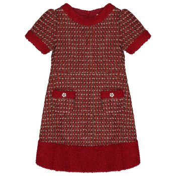 Girls Burgundy Tweed Dress 