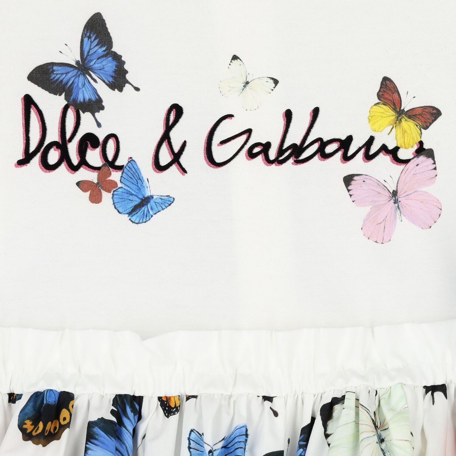 Girls White & Blue Poplin Butterfly Print Dress, 1, hi-res