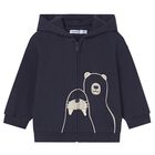 Younger Boys Navy Blue Polar Animals Hooded Zip Up Top, 1, hi-res