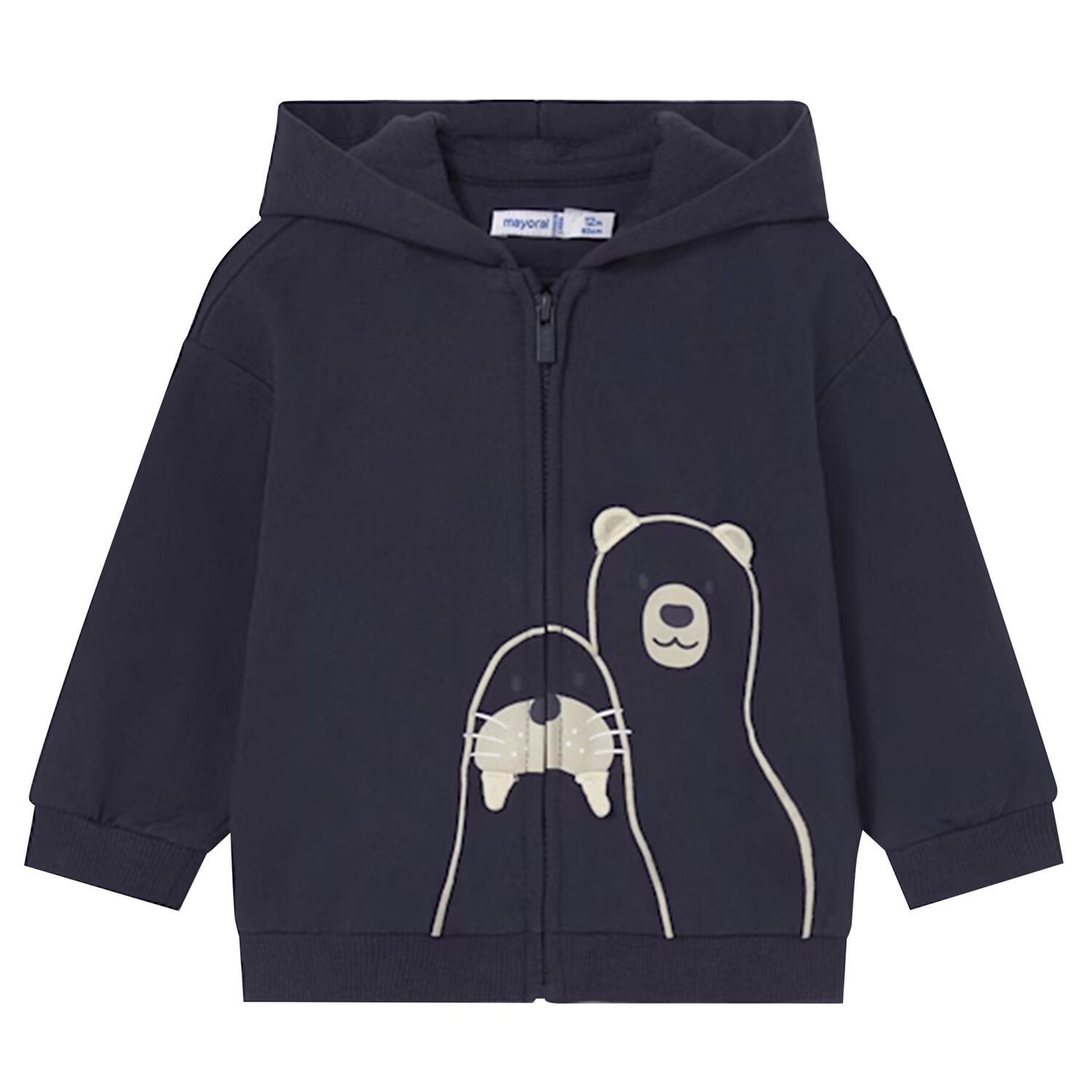 Younger Boys Navy Blue Polar Animals Hooded Zip Up Top, 1, hi-res image number null