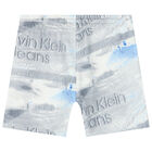 Boys Grey & White Logo Shorts, 1, hi-res