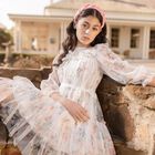 Girls Ivory Floral Tulle Dress, 1, hi-res