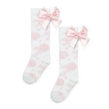 Girls White & Pink Floral Print Socks