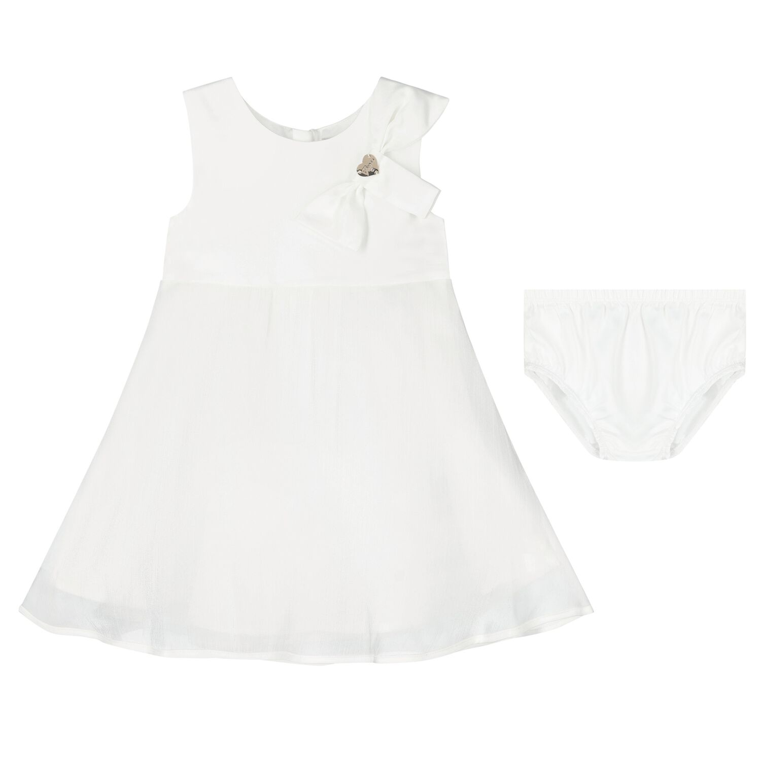 Younger Girls White Satin Dress Set, 1, hi-res image number null