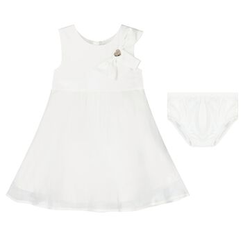 Younger Girls White Satin Dress Set