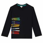 Boys Black Logo Top, 1, hi-res