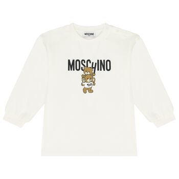 Younger Girls Ivory Teddy Bear Logo Dress