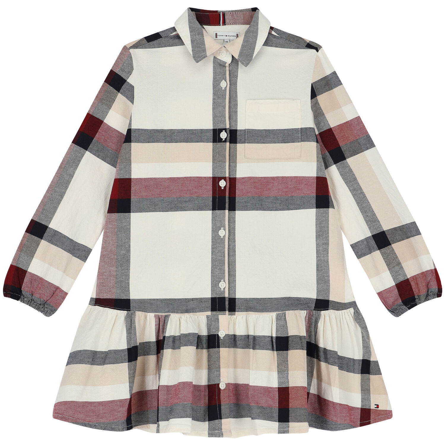 Girls Ivory Checkered Shirt Dress, 1, hi-res