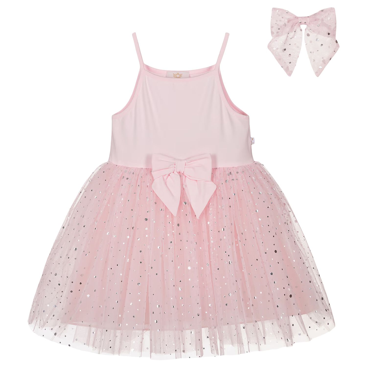 Girls Pink Bow Tulle Dress Set, 1, hi-res