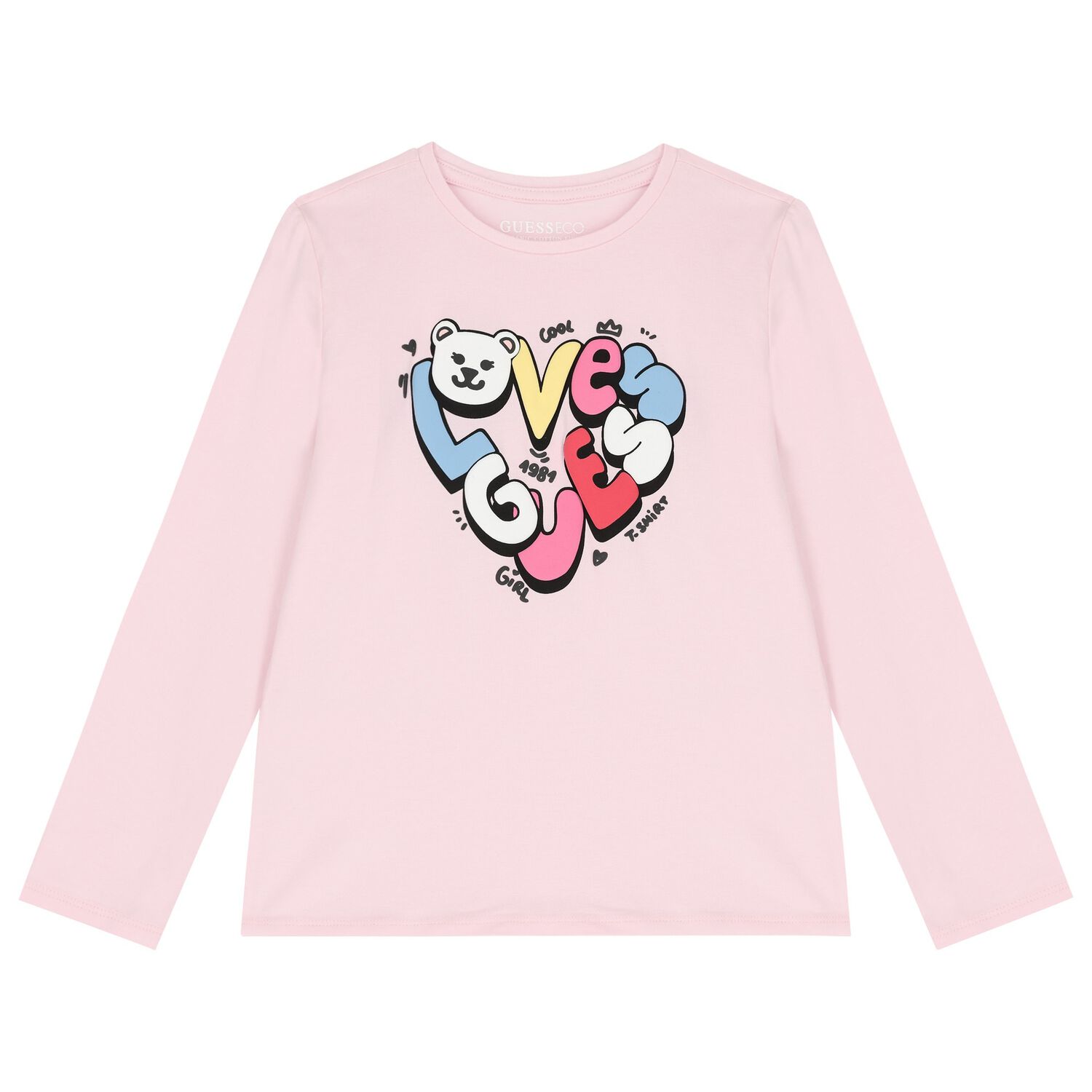 Girls Pink Logo Long Sleeve Top, 2, hi-res