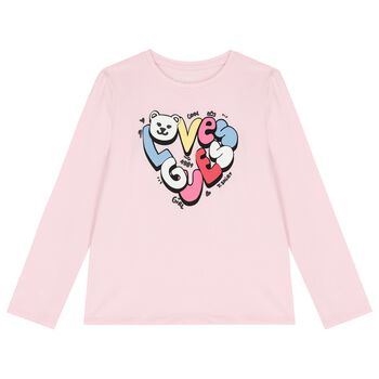 Girls Pink Logo Long Sleeve Top