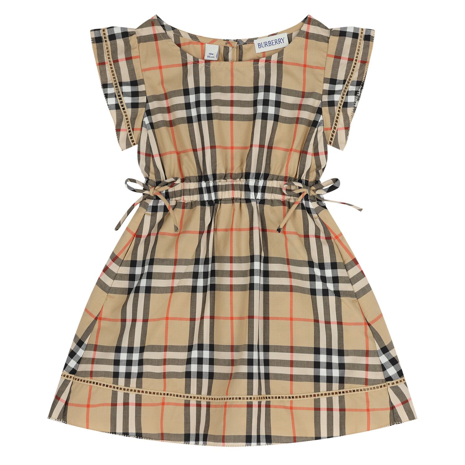 Younger Girls Beige Check Dress, 1, hi-res
