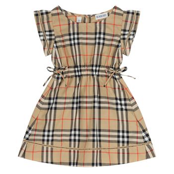 Younger Girls Beige Check Dress